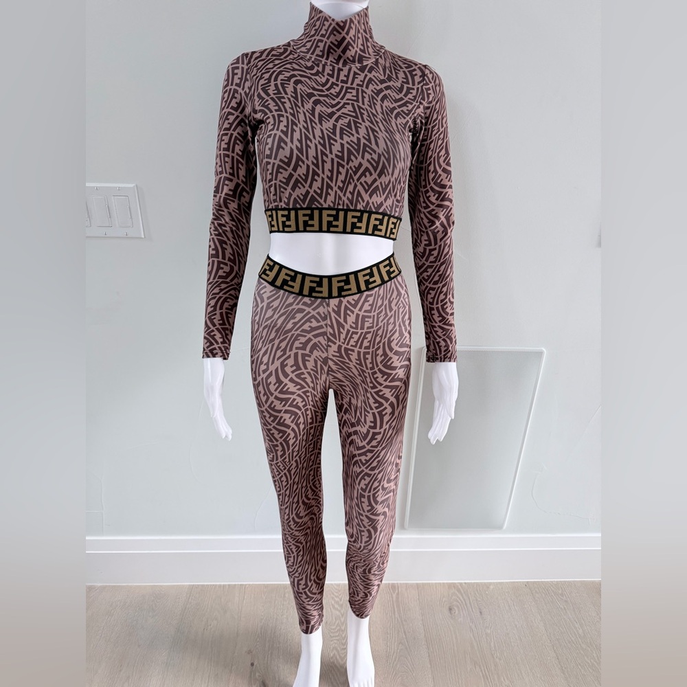 Fendi Geometric Matching Leggings Set - Brown and Black size XS/S - Picture 10 of 16